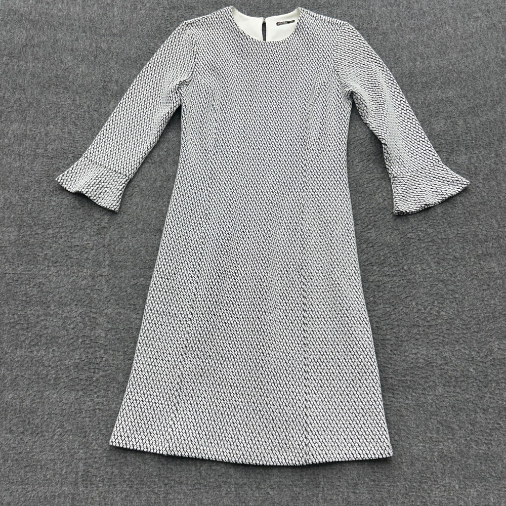 J. McLaughlin Dress XS Black‎ White Knit 3/4 Sleeves Midi Preppy Dark Academia